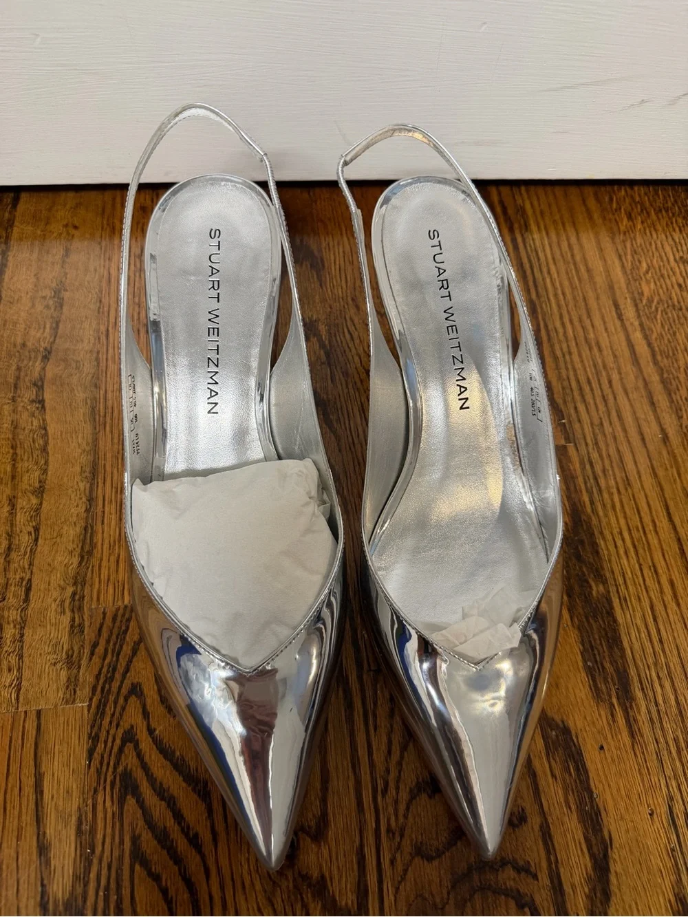 Stuart Weitzman Metallic Silver Pointed Slingback Pumps
